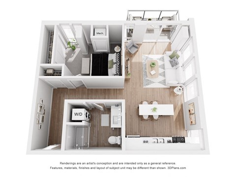 Floor plan for 1 bed, 1 bath, 756 sqft